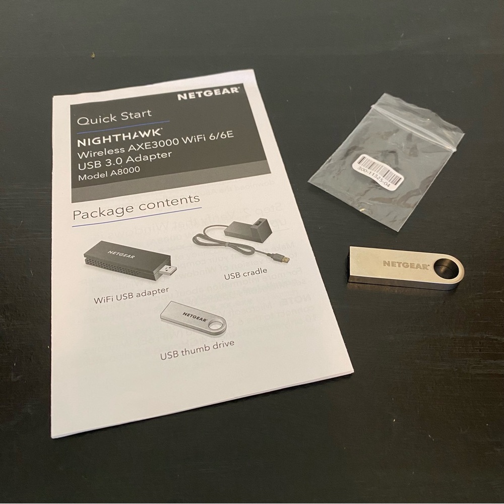 NETGEAR Nighthawk WiFi AXE3000 Quick Start Guide & A8000 USB Thumb Drive